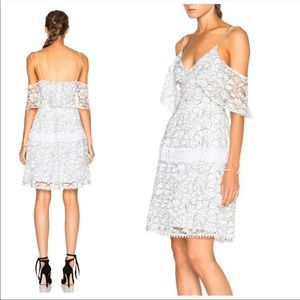 NICHOLAS white lace dress with navy detail